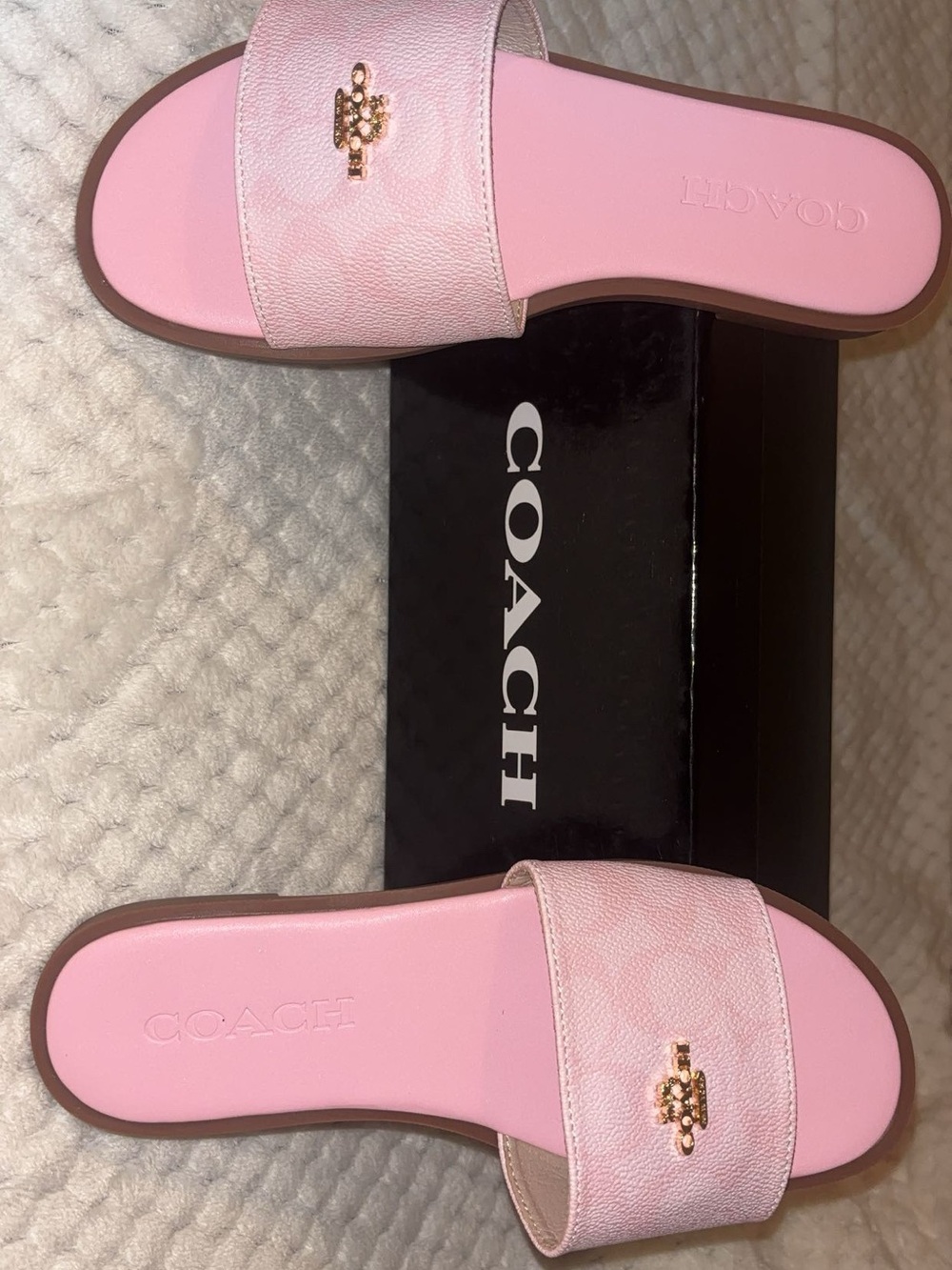 Coach Pink Slide Sandals with Gold Logo Accent - Picture 1 of 3